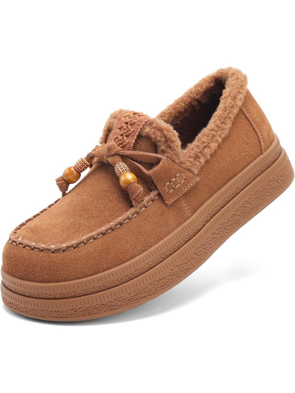 Women's Camel Suede Comfortable Lace Up Slip On Warm Classic Loafers Shoes